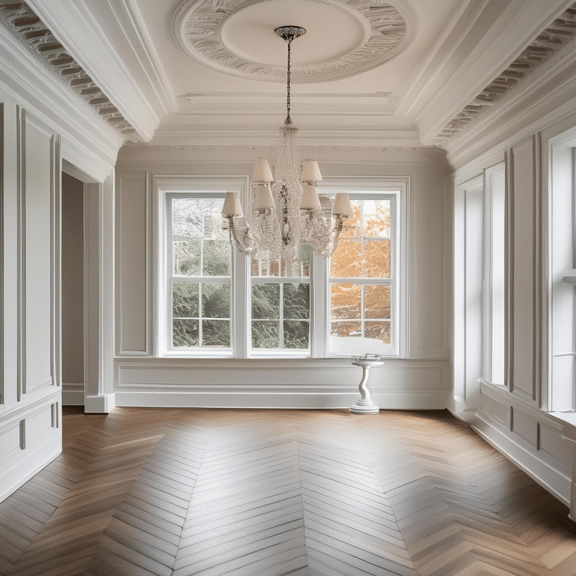 Elegant interior scene showcasing detailed crown molding
